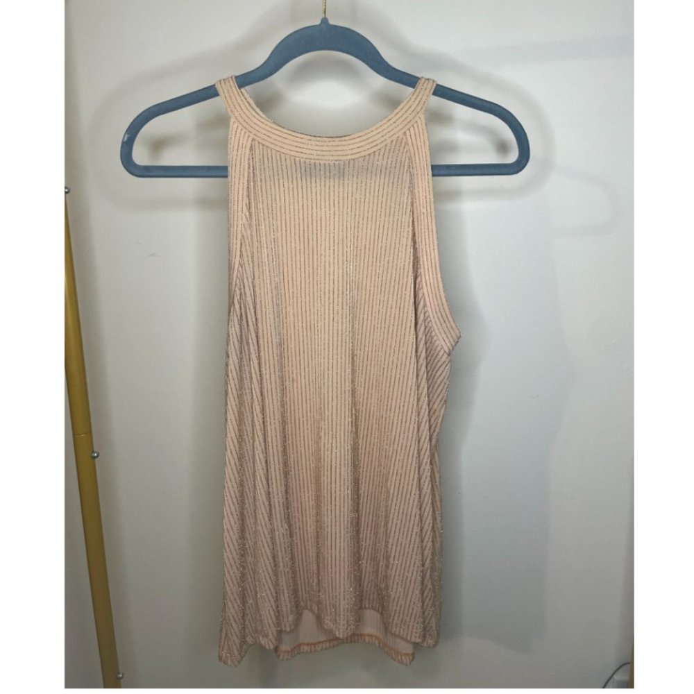 W5 Peach/Pink Ribbed Halter Top with Gold Metallic Sparkle - Size L